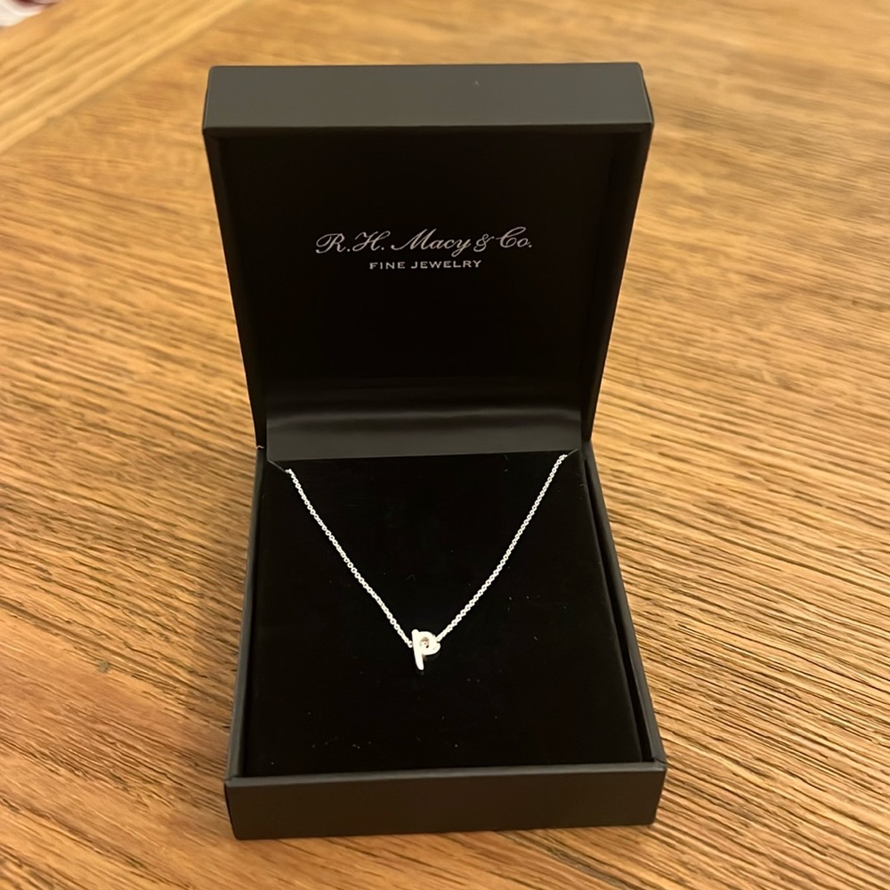R. H. Macy & Co. silver “p” necklace, brand new